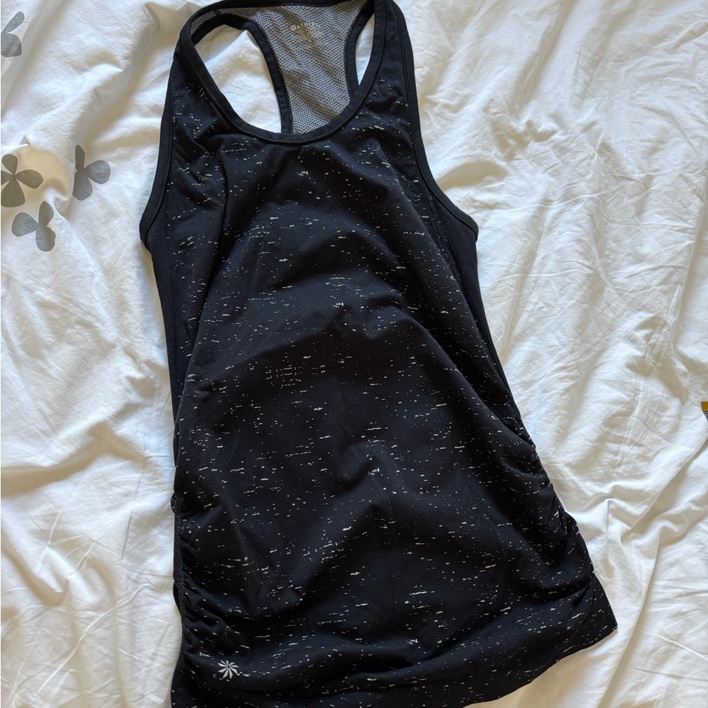 Athleta Black and White Speckled Long Stretchy Workout Tank Top - Picture 4 of 5